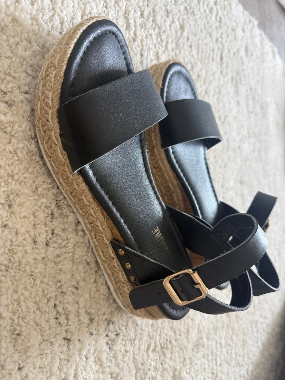 Black Platform Espadrille Sandals with Gold Buckle
